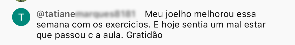 Depoimento de aluna sobre melhora no joelho